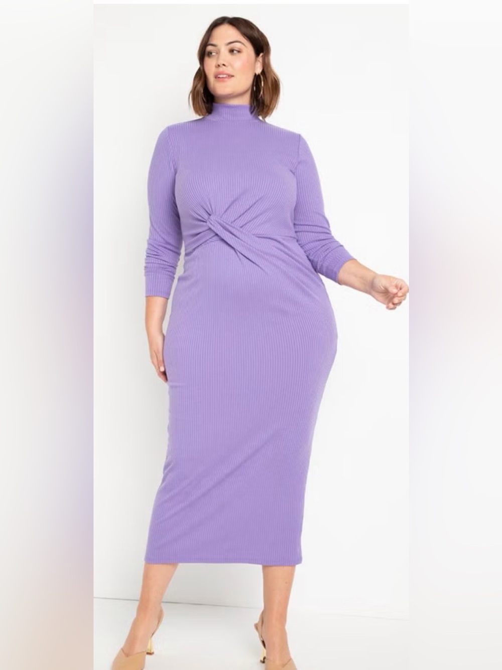 Eloquii Lilac Twist-Front Ribbed Maxi Dress